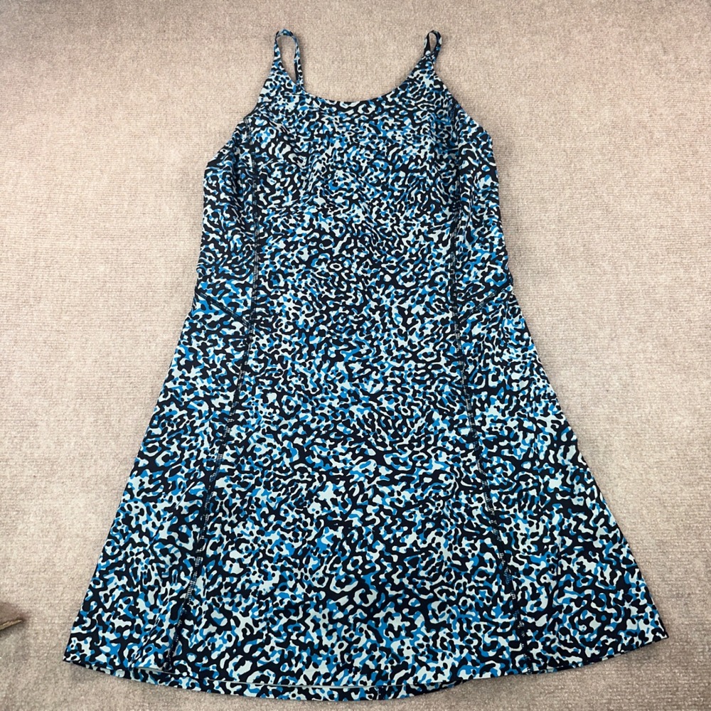 Athleta Blue Black Abstract Print Active Dress with Built-in Shorts and Bra